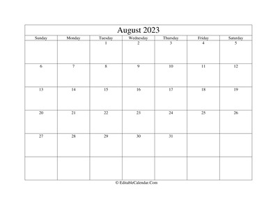 august 2023 printable calendar with holidays