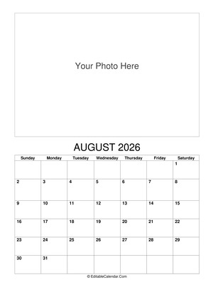 august 2026 photo calendar