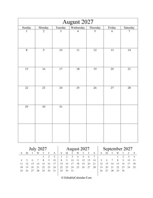 august 2027 editable calendar portrait