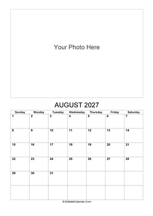 august 2027 photo calendar
