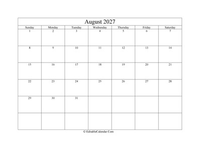 august 2027 printable calendar holidays