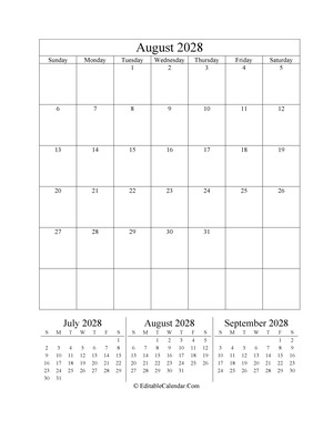 august 2028 editable calendar portrait