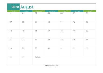 august calendar 2028 printable