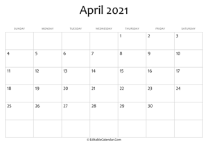 blank april calendar 2021