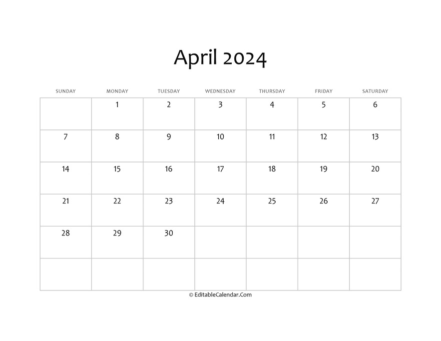blank april calendar 2024