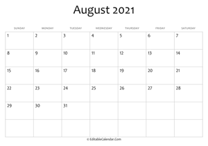 blank august calendar 2021