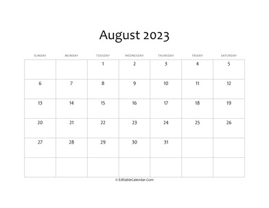 blank august calendar 2023