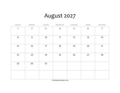 blank august calendar 2027