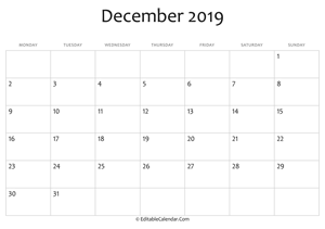 blank december calendar 2019