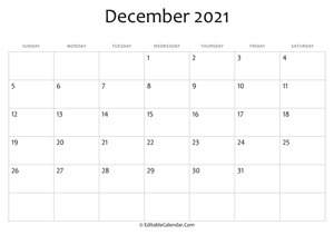 blank december calendar 2021