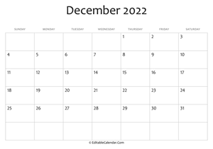 blank december calendar 2022