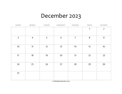 blank december calendar 2023