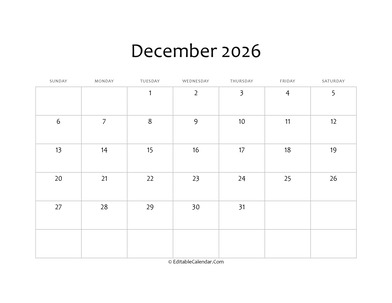 blank december calendar 2026
