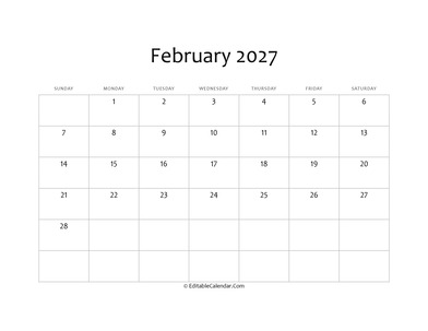 blank february calendar 2027