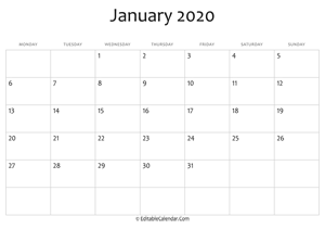 blank january calendar 2020