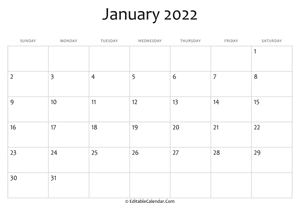 blank january calendar 2022