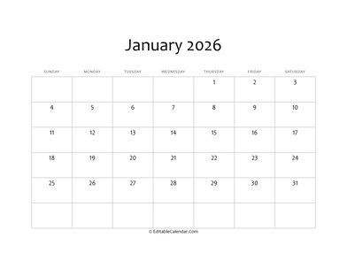 blank january calendar 2026