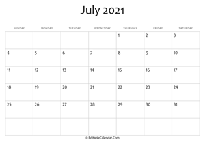 blank july calendar 2021