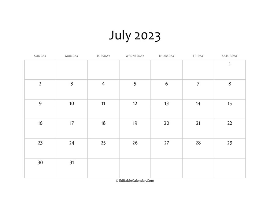 blank july calendar 2023