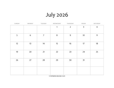 blank july calendar 2026