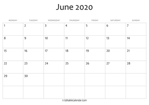 blank june calendar 2020
