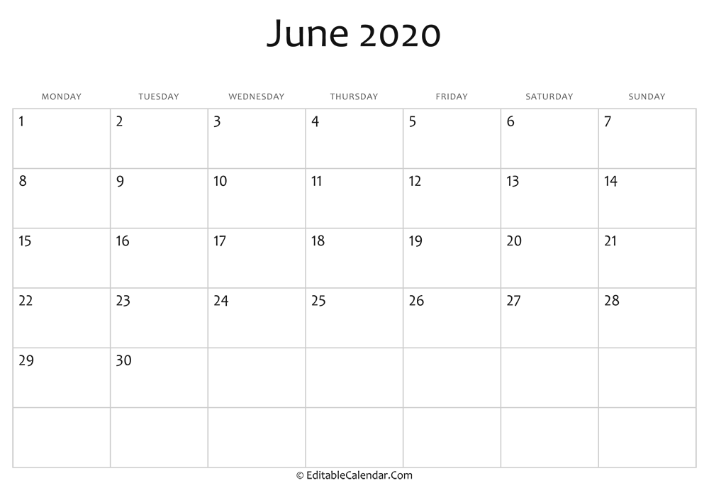 June 2020 Printable Calendar with Holidays