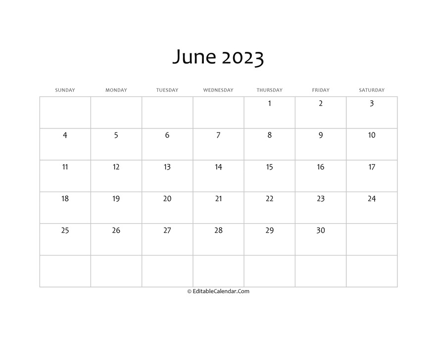 blank june calendar 2023