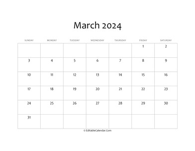 blank march calendar 2024