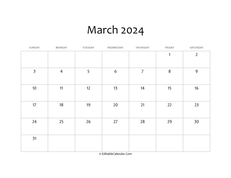 blank march calendar 2024
