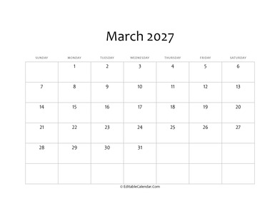 blank march calendar 2027