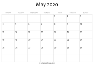 blank may calendar 2020
