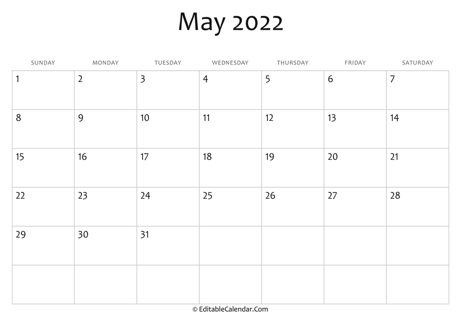May 2022 Calendar Word May 2022 Printable Calendar With Holidays