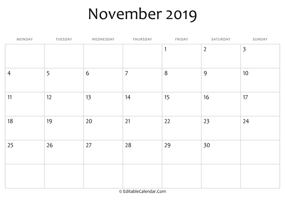 November 2019 Printable Calendar With Holidays