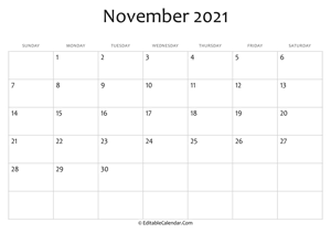 blank november calendar 2021