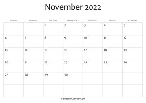 blank november calendar 2022