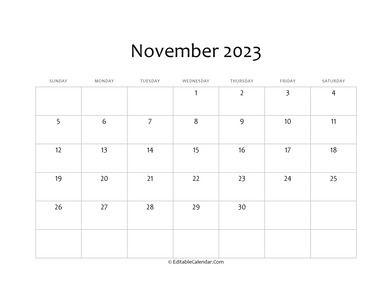 blank november calendar 2023
