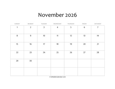blank november calendar 2026
