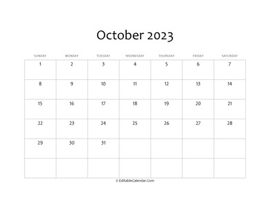 blank october calendar 2023