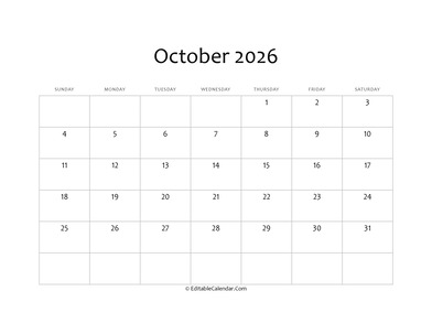 blank october calendar 2026