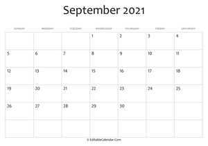 blank september calendar 2021