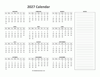 calendar 2027 printable free