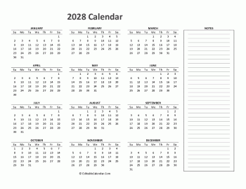calendar 2028 printable free