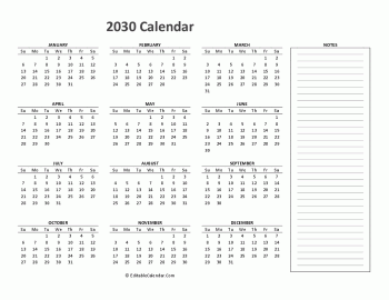 calendar 2030 printable free