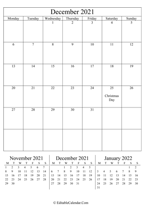 december 2021 editable calendar portrait