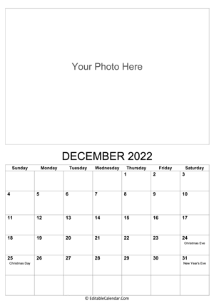 december 2022 photo calendar
