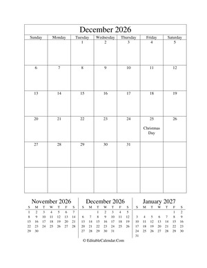 december 2026 editable calendar portrait