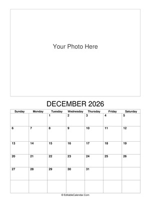 december 2026 photo calendar