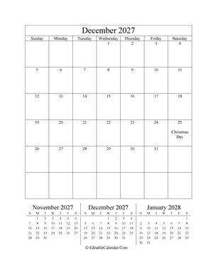 december 2027 editable calendar portrait