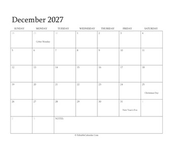 december 2027 editable calendar with holidays