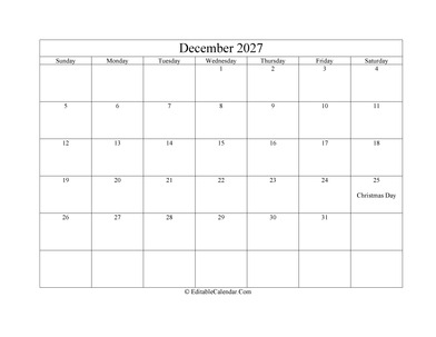 december 2027 printable calendar holidays